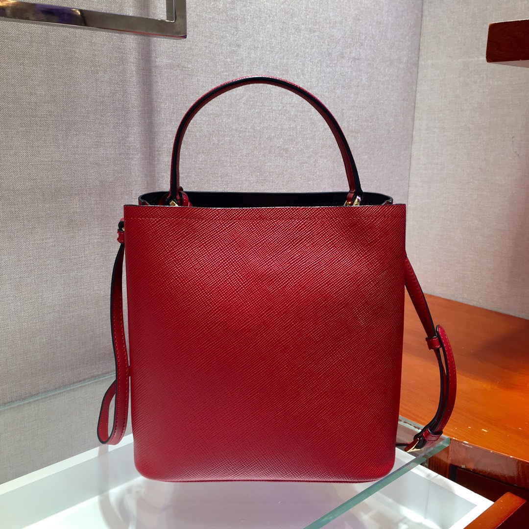 Prada Medium Panier Saffiano Leather Bag Fiery Red/Black 1BA212